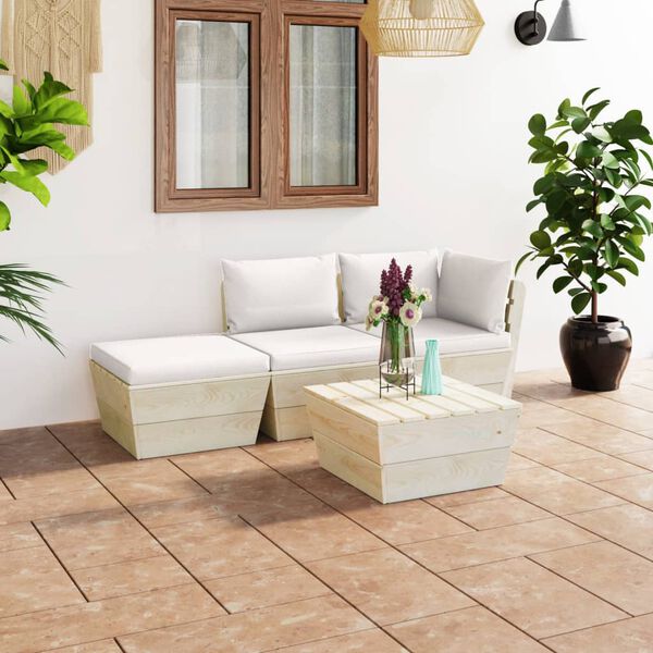 vidaXL Set Divani da Giardino su Pallet 4 pz con Cuscini Legno Abete