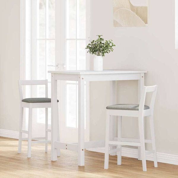 vidaXL Sgabelli da Bar con Cuscini 2 pz Bianco Legno Massello di Hevea