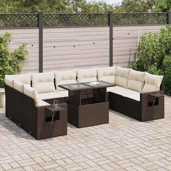 vidaXL Set Divani da Giardino 10pz con Cuscini in Polyrattan Marrone