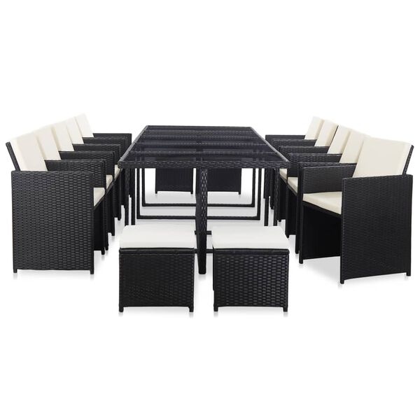 vidaXL Set da Pranzo da Giardino 15 pz con Cuscini in Polyrattan Nero