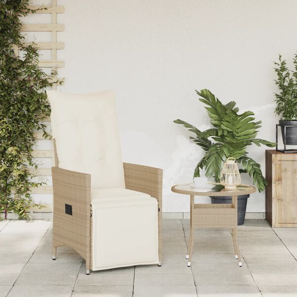vidaXL Sedia Reclinabile da Giardino con Cuscini Beige in Polyrattan
