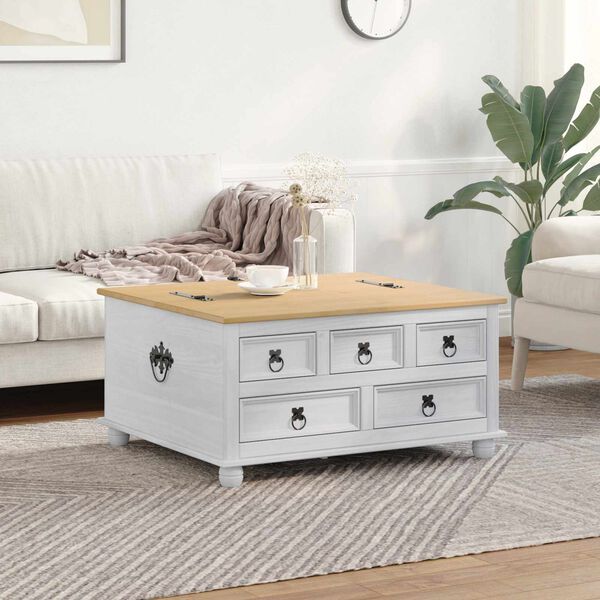 vidaXL storage box con cassetto Bianco 90 x 78 x 45 cm Pino massello