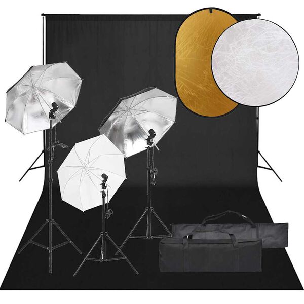 vidaXL Kit per Studio Fotografico con Set Luci, Fondale e Riflettore