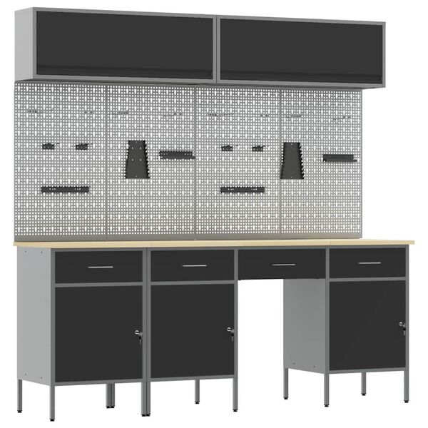 vidaXL Set di mobili da lavoro con cassetto con blocco 10 pcs Nero