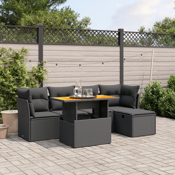 vidaXL Set Divano da Giardino 6 pz con Cuscini Nero in Polyrattan