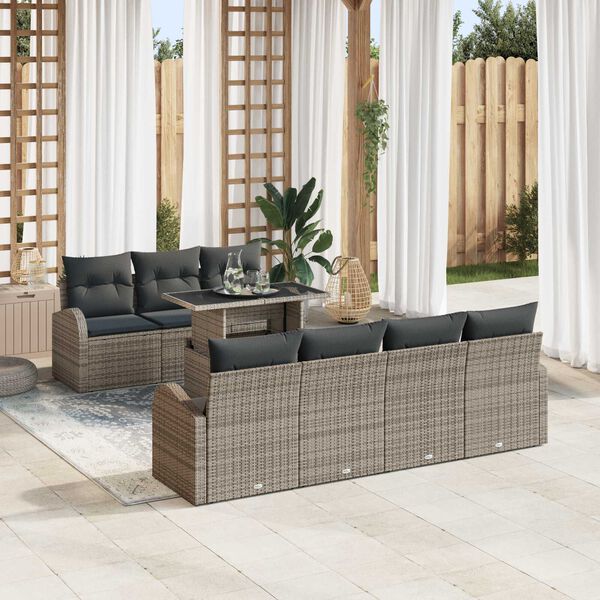 vidaXL Set Divano da Giardino con cuscino 8 pcs Grigio Poly Rattan