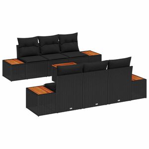 vidaXL Set Divano da Giardino con cuscino 7 pcs Nero Poly Rattan