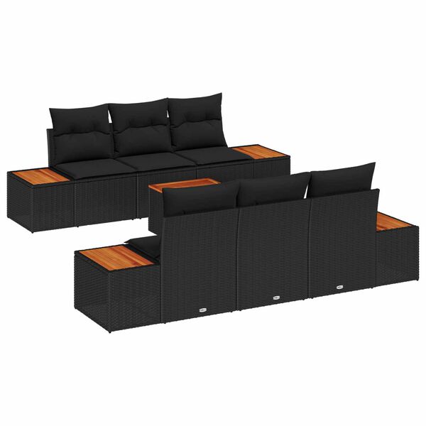 vidaXL Set Divano da Giardino con cuscino 7 pcs Nero Poly Rattan