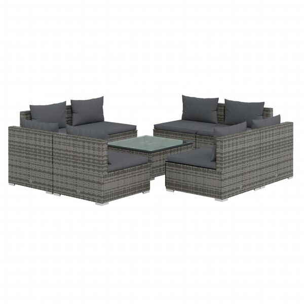 vidaXL Set Divani da Giardino 9 pz con Cuscini in Polyrattan Grigio