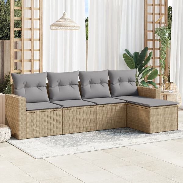 vidaXL Set Divano da Giardino 5 pz con Cuscini Beige in Polyrattan