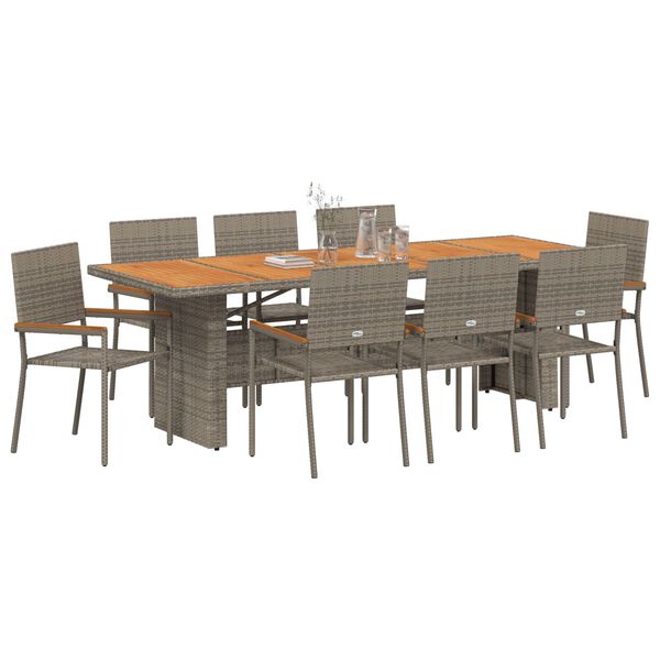 vidaXL Set da Pranzo per Giardino 9 pcs Grigio Poly Rattan