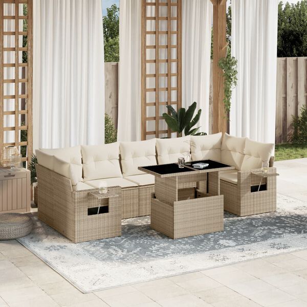 vidaXL Set Divano da Giardino 8 pz con Cuscini Beige in Polyrattan