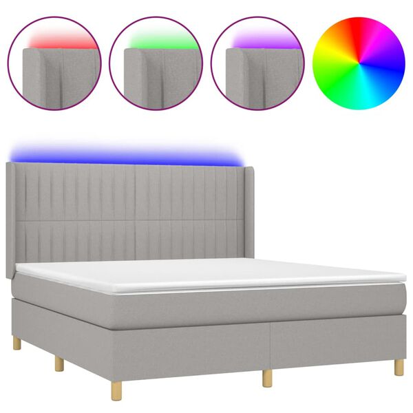 vidaXL Letto a Molle Materasso e LED Grigio Chiaro 160x200 cm Tessuto