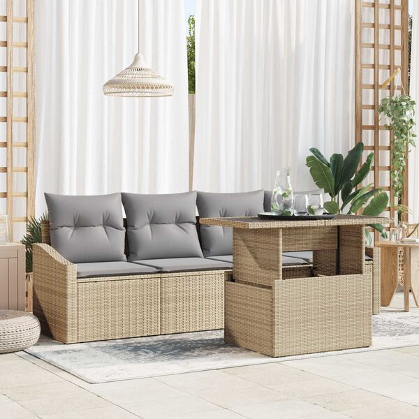 vidaXL Set Divano da Giardino 5 pcs Beige Poly Rattan