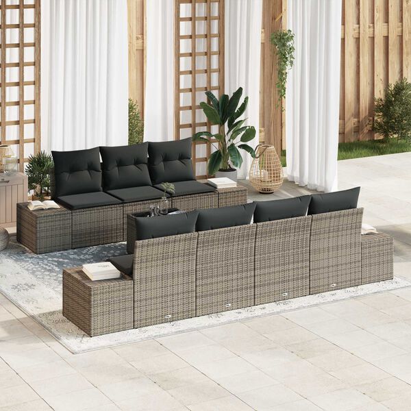 vidaXL Set Divano da Giardino con cuscino 8 pcs Grigio polyrattan