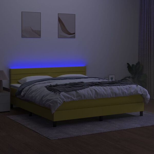 vidaXL Letto a Molle con Materasso e LED Verde 180x200 cm in Tessuto