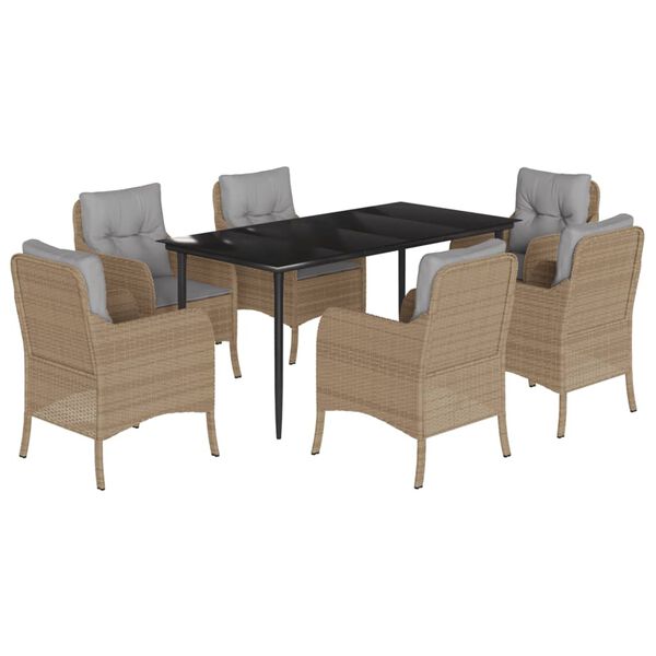 vidaXL Set da Pranzo da Giardino 7 pz con Cuscini Beige in Polyrattan