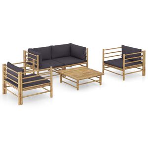 vidaXL Set Salotto da Giardino 5pz con Cuscini Grigio Scuro Bamb&ugrave;