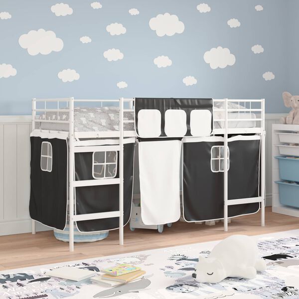 vidaXL Struttura del Letto Loft per Bambini con Tendine Bianco e Nero