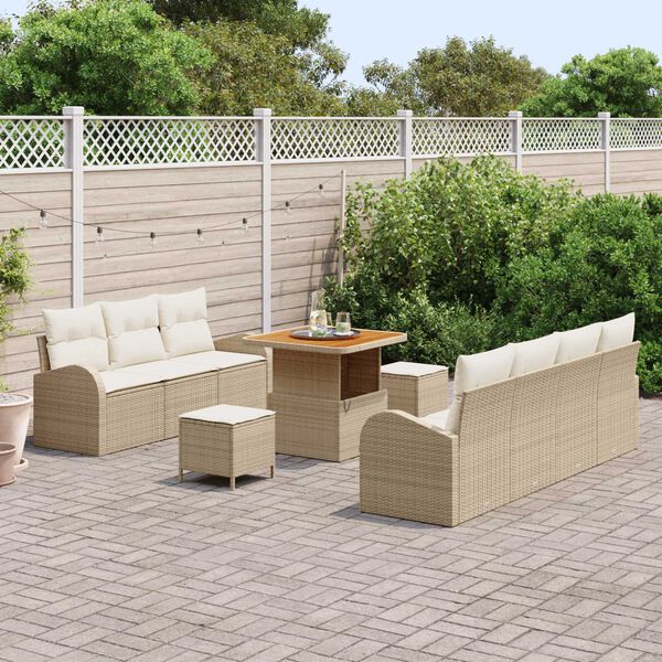 vidaXL Set Divano da Giardino con cuscino 10 pcs Beige polyrattan