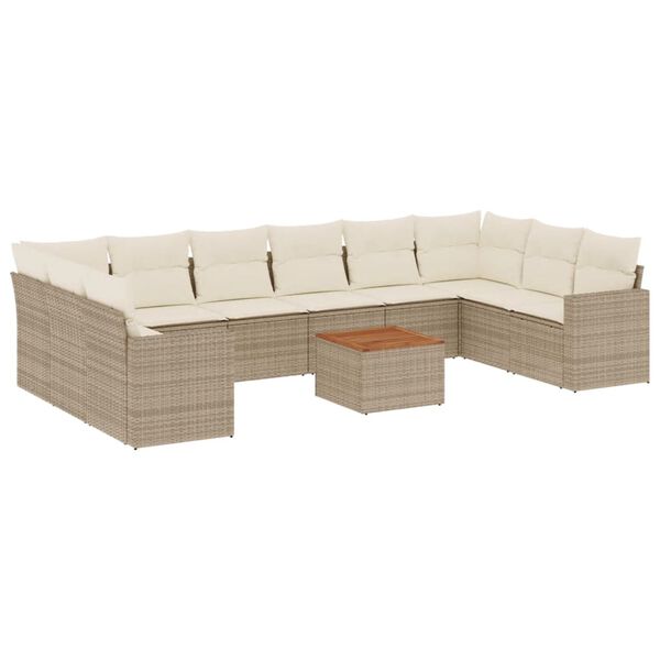 vidaXL Set Divani da Giardino 11 pz con Cuscini Beige in Polyrattan
