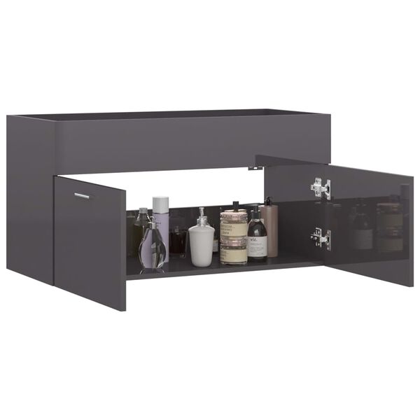 vidaXL Mobile Lavabo Grigio Lucido 90x38,5x46 cm in Legno Multistrato