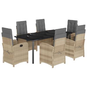 vidaXL Set Pranzo da Giardino 7 pz con Cuscini Beige Misto Polyrattan