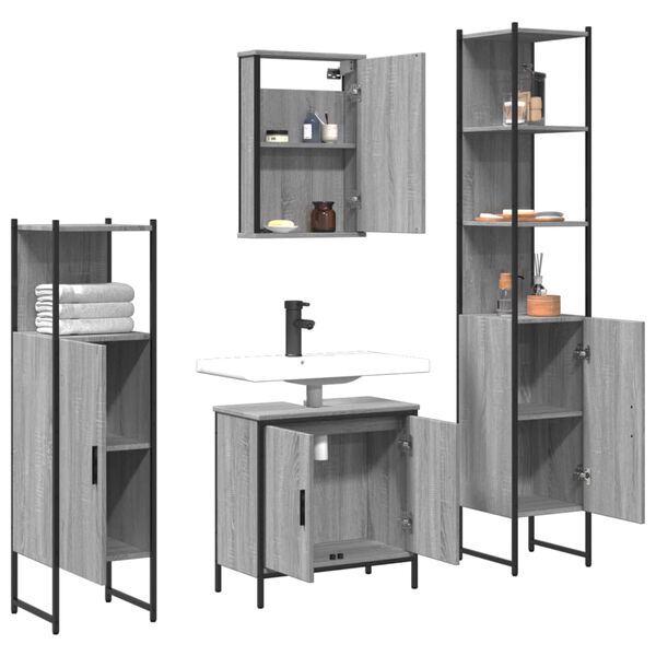 vidaXL Set Mobili da Bagno 4 pz Grigio Sonoma in Legno Multistrato