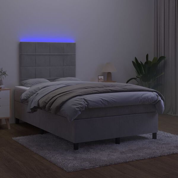 vidaXL Letto a Molle Materasso e LED Grigio Chiaro 120x200 cm Velluto