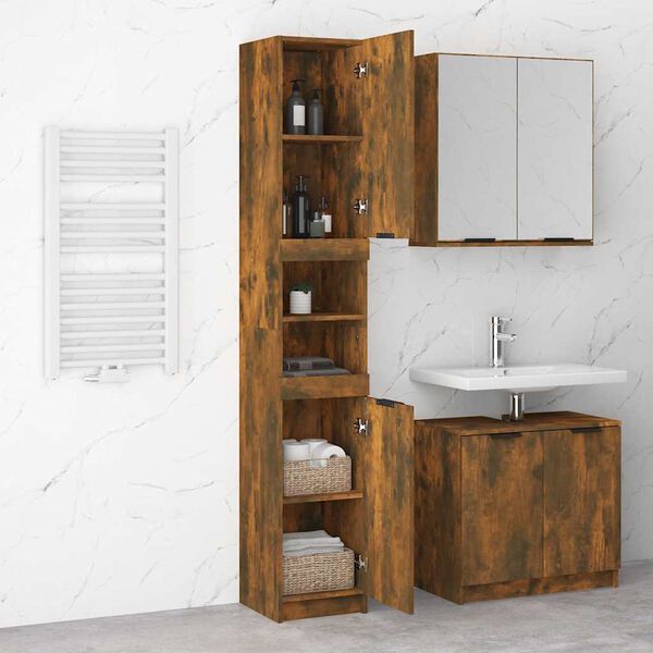 vidaXL Armadietto Bagno Rovere Fumo 32x34x188,5cm in Legno Multistrato