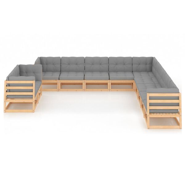 vidaXL Set Divani Giardino 11 pz con Cuscini in Legno Massello di Pino