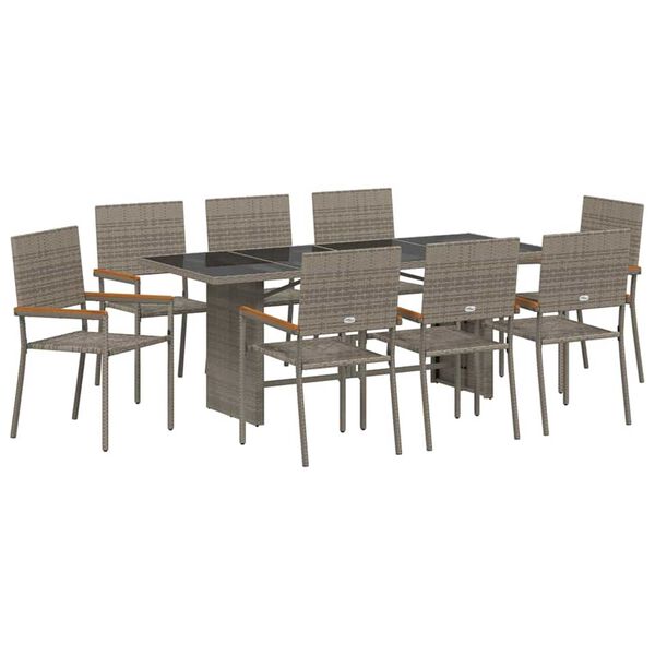 vidaXL Set da Pranzo per Giardino 9 pcs Grigio polyrattan