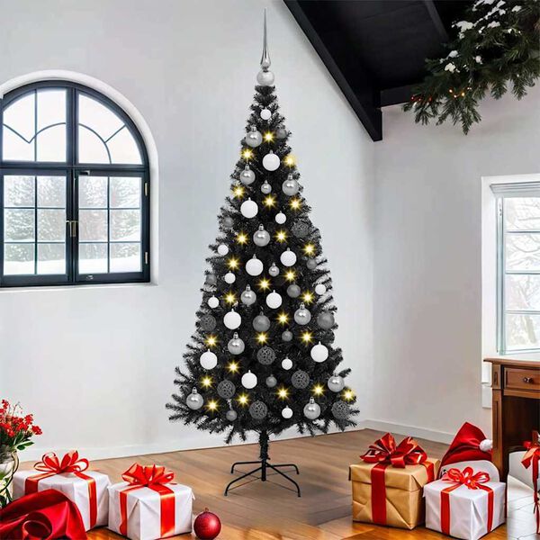 vidaXL Albero di Natale con 300 LED con supporto Nero 180 cm PVC
