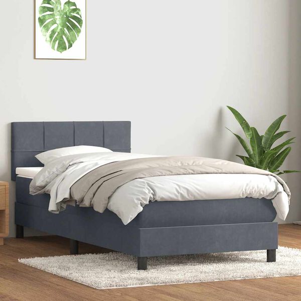 vidaXL Letto a Molle con Materasso e LED Grigio Scuro 100x220 cm Velluto