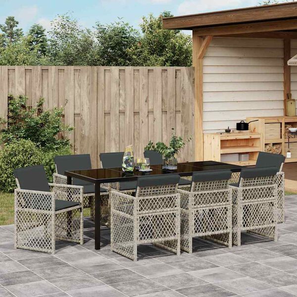 vidaXL Set da Pranzo per Giardino 9 pcs Grigio chiaro polyrattan