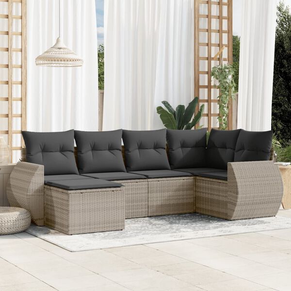 vidaXL Set Divano da Giardino 6pz con Cuscini Grigio Chiaro Polyrattan
