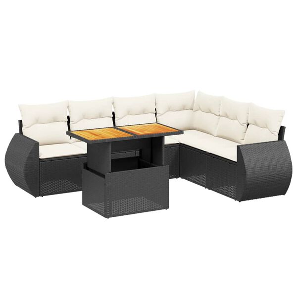 vidaXL Set Divani da Giardino con Cuscini 7pz Nero Polyrattan