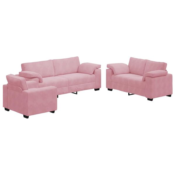 vidaXL Set di Divani 3 pz con Cuscini rosa in Velluto