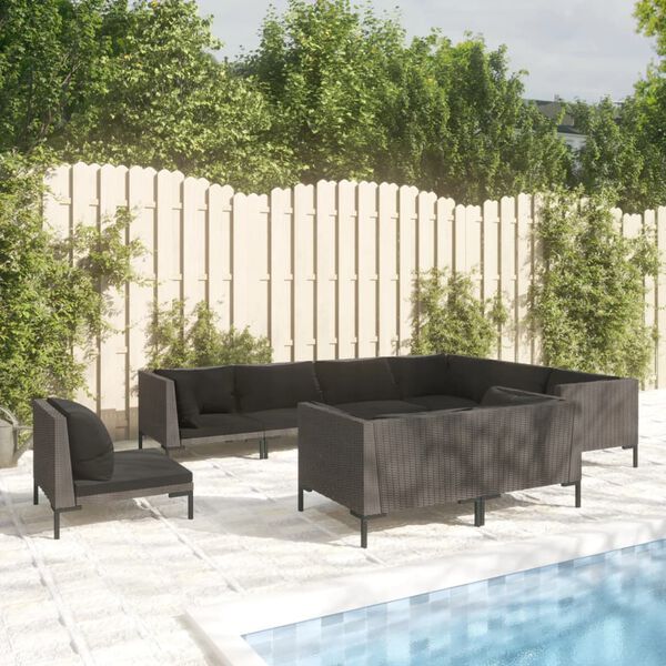 vidaXL Set Divani da Giardino 9 pz con Cuscini Polyrattan Grigio Scuro