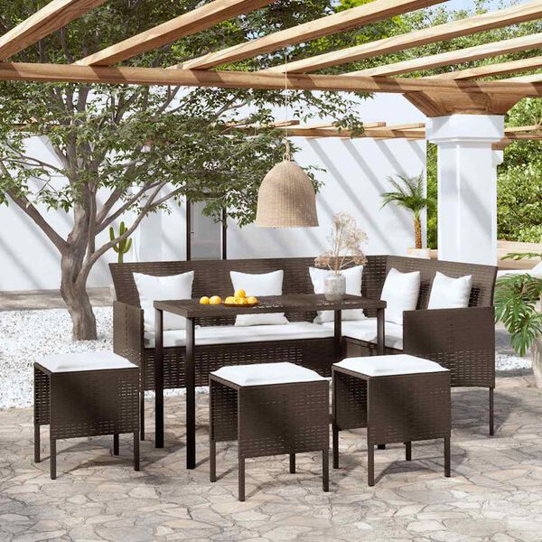 vidaXL Set Divano a L con Cuscini 5 pz Marrone in Polyrattan