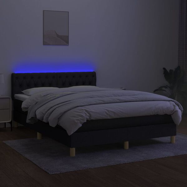 vidaXL Letto a Molle con Materasso e LED Nero 140x190 cm in Tessuto