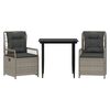 vidaXL Set Pranzo da Giardino 3pz con Cuscini Grigio Chiaro Polyrattan