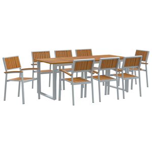 vidaXL Set da Pranzo per Giardino 9 pz Grigio Legno di Acacia Massello