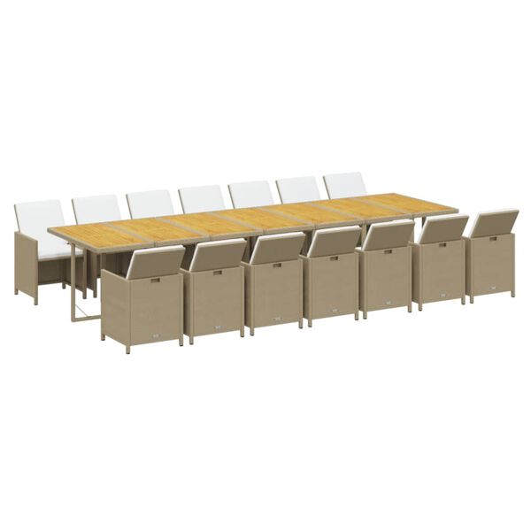 vidaXL Set da Pranzo da Giardino 15 pz con Cuscini Beige in Polyrattan