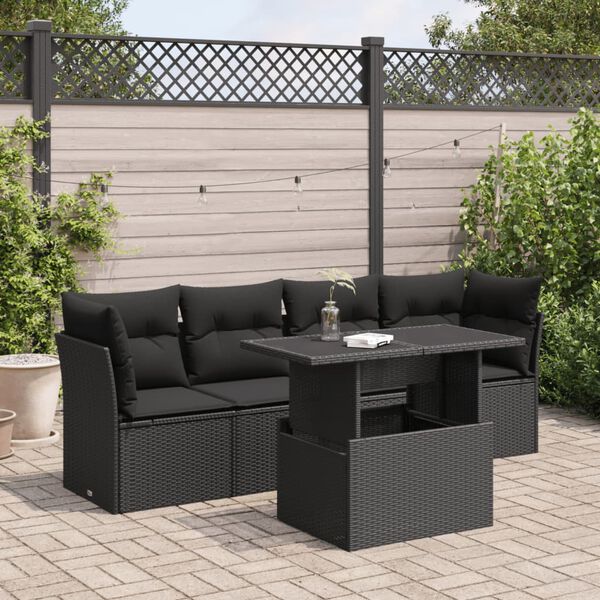 vidaXL Set Divani da Giardino 5 pz con Cuscini in Polyrattan Nero