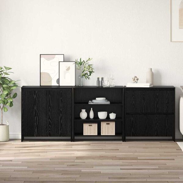vidaXL Credenza 3 pcs Rovere Nero 70 x 41 x 75 cm Legno multistrato
