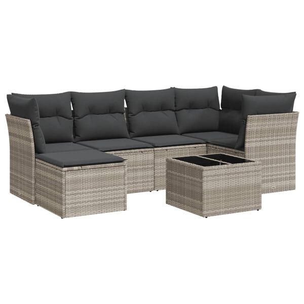 vidaXL Set Divani da Giardino 7pz con Cuscini Grigio Chiaro Polyrattan