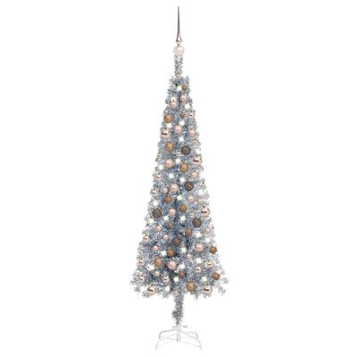 vidaXL Albero di Natale Sottile Preilluminato Palline Argento 120 cm