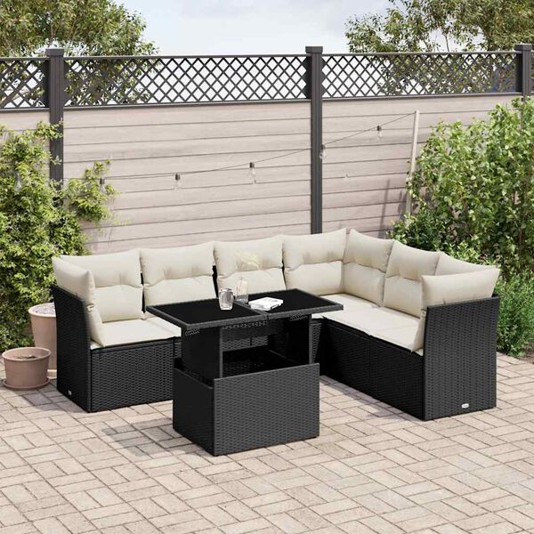 vidaXL Set Divani da Giardino con Cuscini 7pz Nero Polyrattan