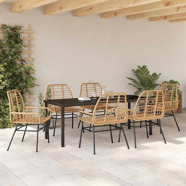 vidaXL Set da Pranzo per Giardino 7 pcs Marrone polyrattan